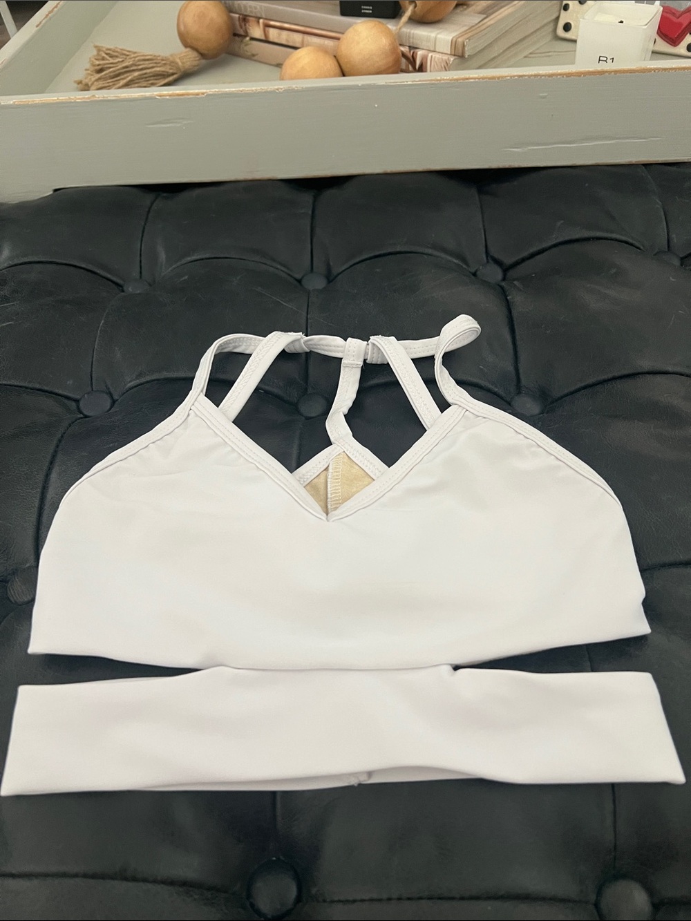 Girls White Strappy Sports Bra Top - Kids 5 dancewear. Youth XLarge.